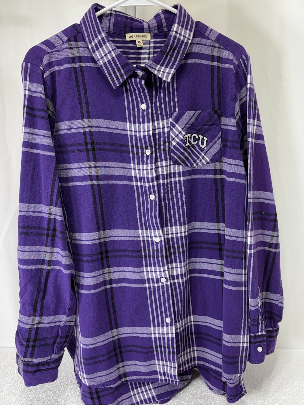 UG Apparel Purple Plaid Long-Sleeve Button-Down Shirt with TCU Chest Pocket 3346